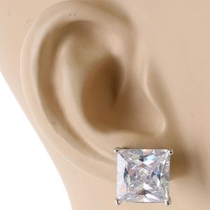 Silver 11mm Crystal Cubic Zirconia Square Earrings